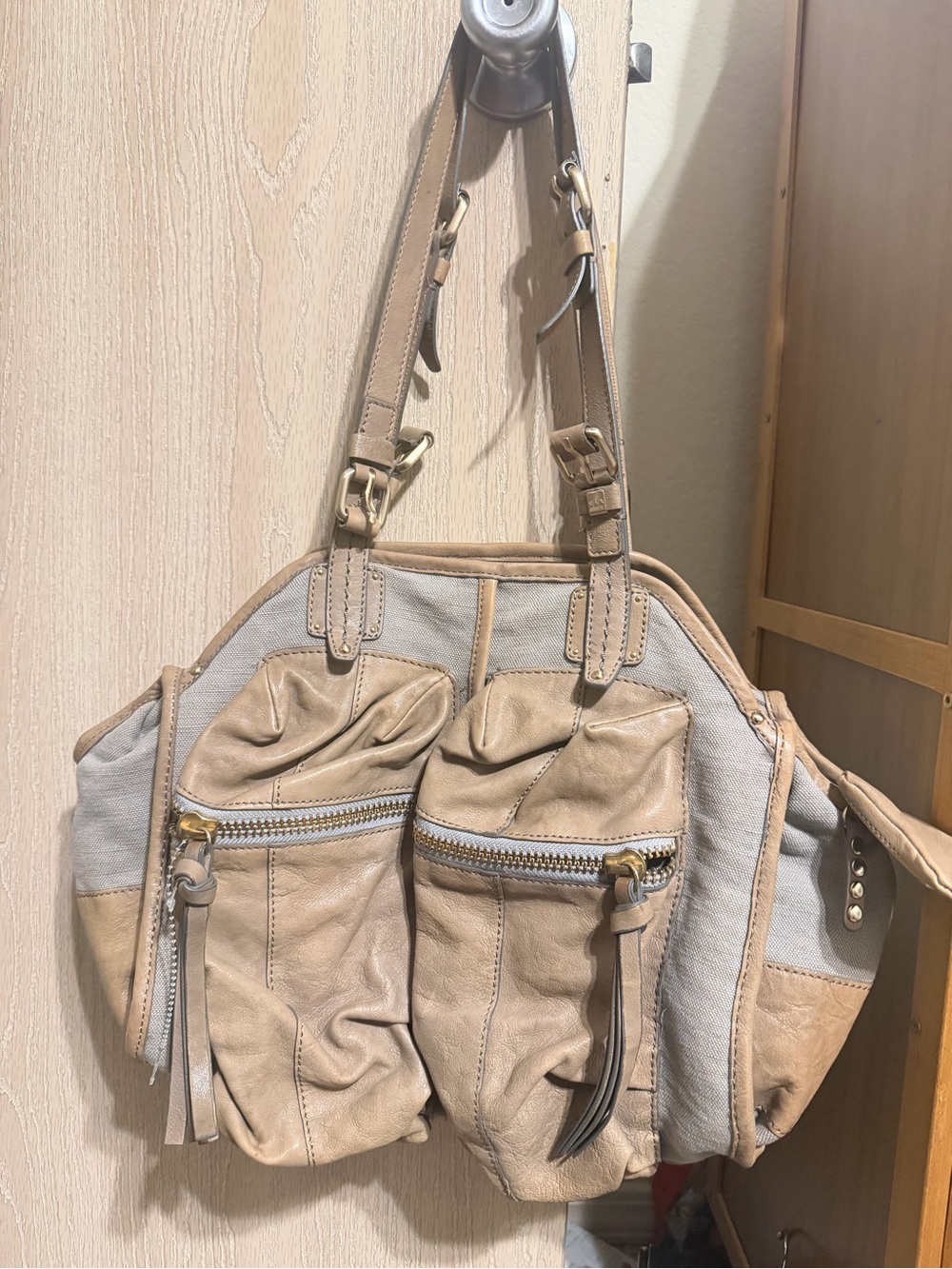 Anthropologie Schuler & Sons Philadelphia Leather Canvas Boho Shoulder Bag Tote